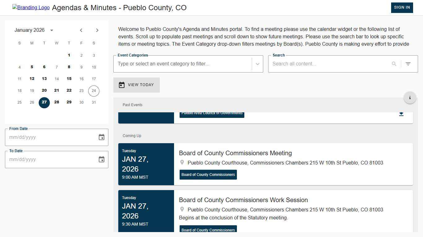 Events • Agendas & Minutes - Pueblo County, CO • CivicClerk
